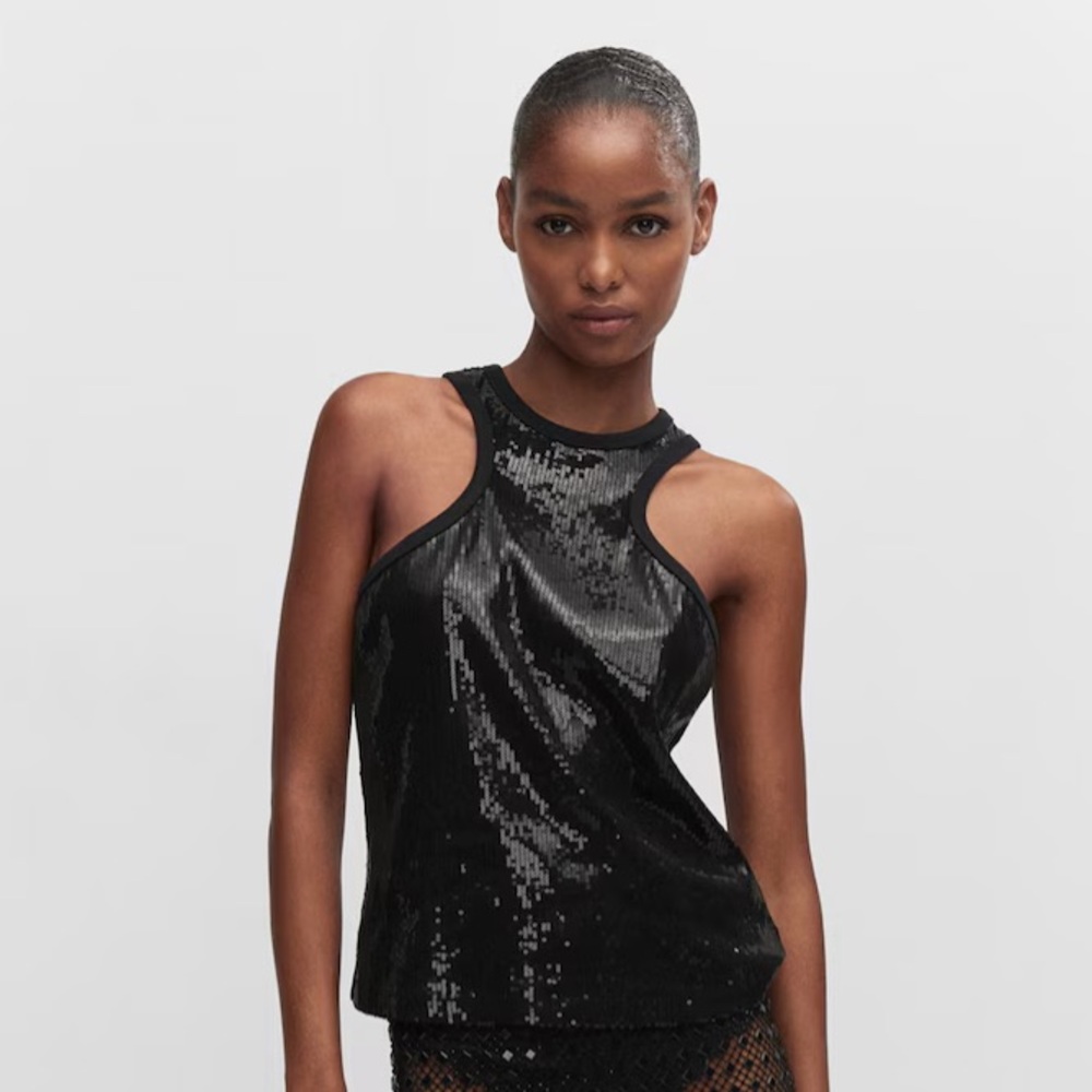 Sequin Black Halter Top